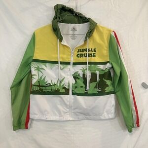 Disney‎ Parks Jungle Cruise Jacket Womens XS Green Hooded Windbreaker Full Zip